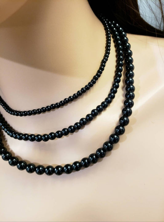 Black Onyx 4.6.8mm smooth Round AAA quality beaded handmade Necklace. Elegant gift choker layering Chakra strength natural gem