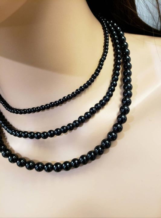 Black Onyx 4.6.8mm smooth Round AAA quality beaded handmade Necklace. Elegant gift choker layering Chakra strength natural gem
