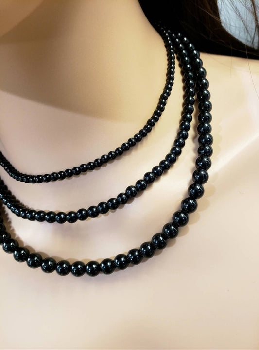 Black Onyx 4.6.8mm smooth Round AAA quality beaded handmade Necklace. Elegant gift choker layering Chakra strength natural gem