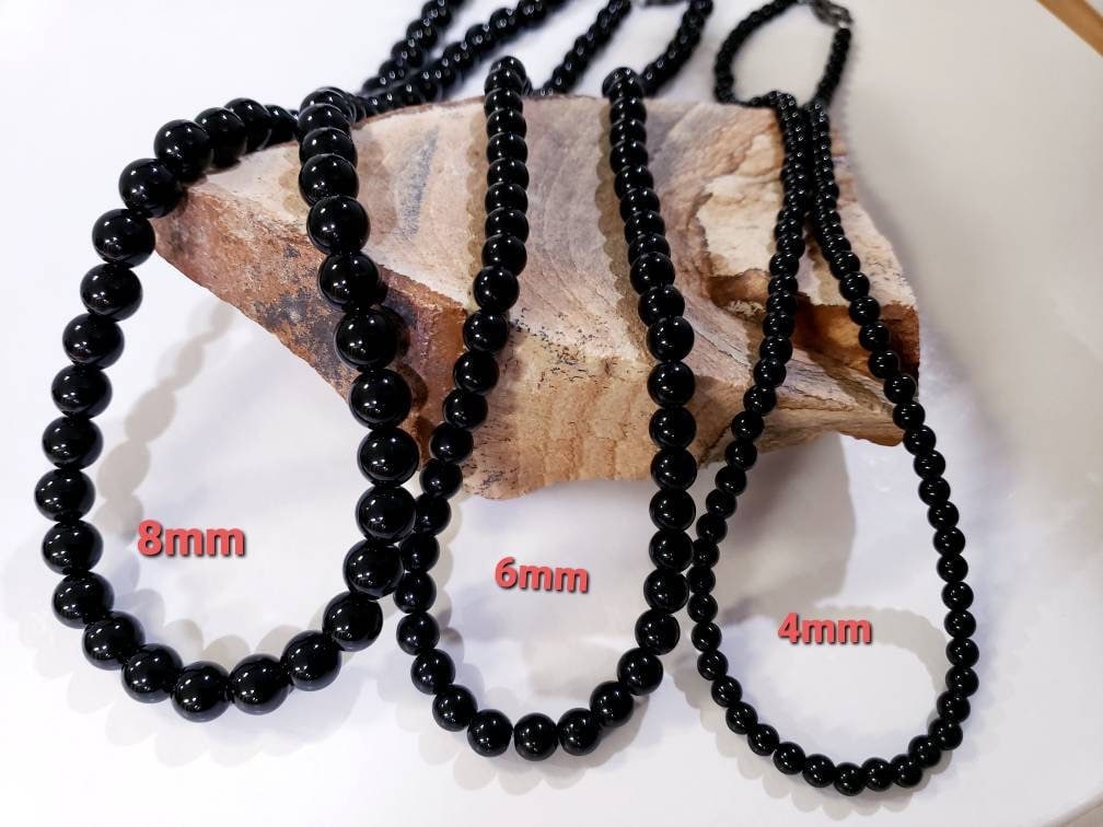 Black Onyx 4.6.8mm smooth Round AAA quality beaded handmade Necklace. Elegant gift choker layering Chakra strength natural gem