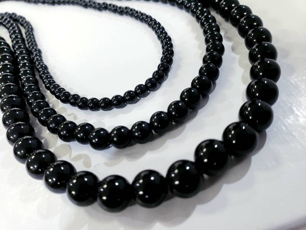 Black Onyx 4.6.8mm smooth Round AAA quality beaded handmade Necklace. Elegant gift choker layering Chakra strength natural gem