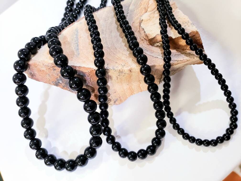 Black Onyx 4.6.8mm smooth Round AAA quality beaded handmade Necklace. Elegant gift choker layering Chakra strength natural gem