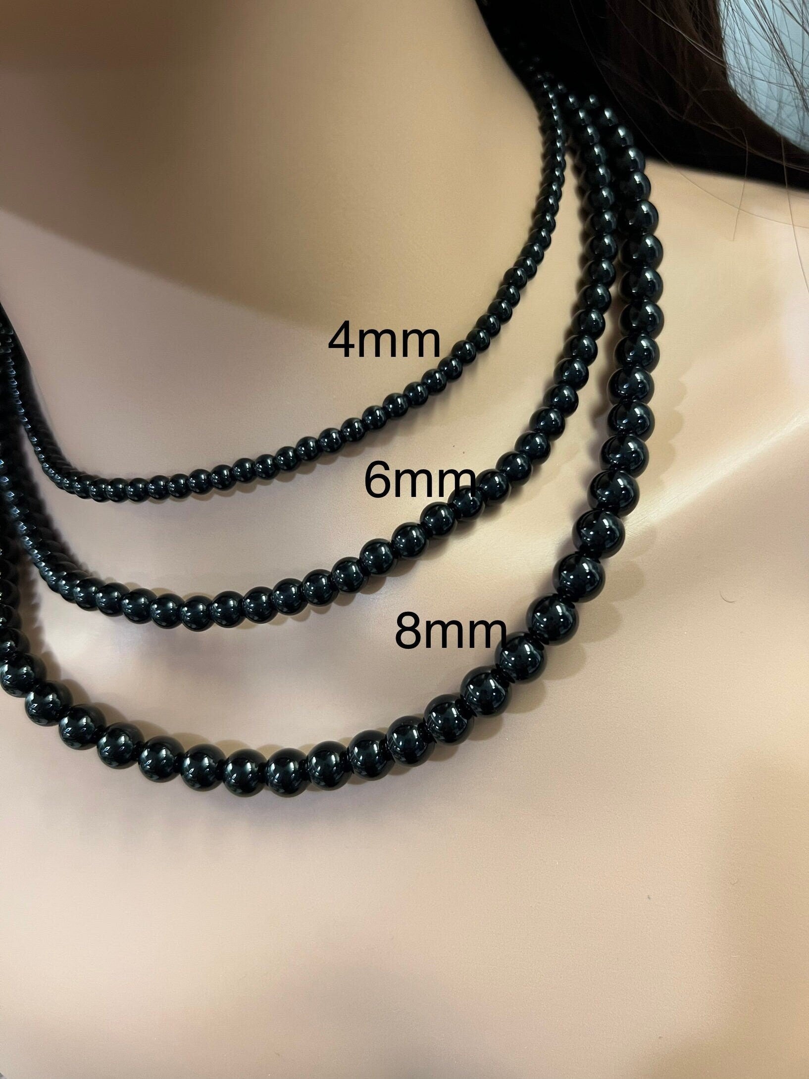 Black Onyx 4.6.8mm smooth Round AAA quality beaded handmade Necklace. Elegant gift choker layering Chakra strength natural gem