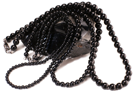 Black Onyx 4,6,8mm smooth polished round AAA quality natural gemstone, matching Black oxidized Silver lobster clasp Men's Necklace 20"-46"