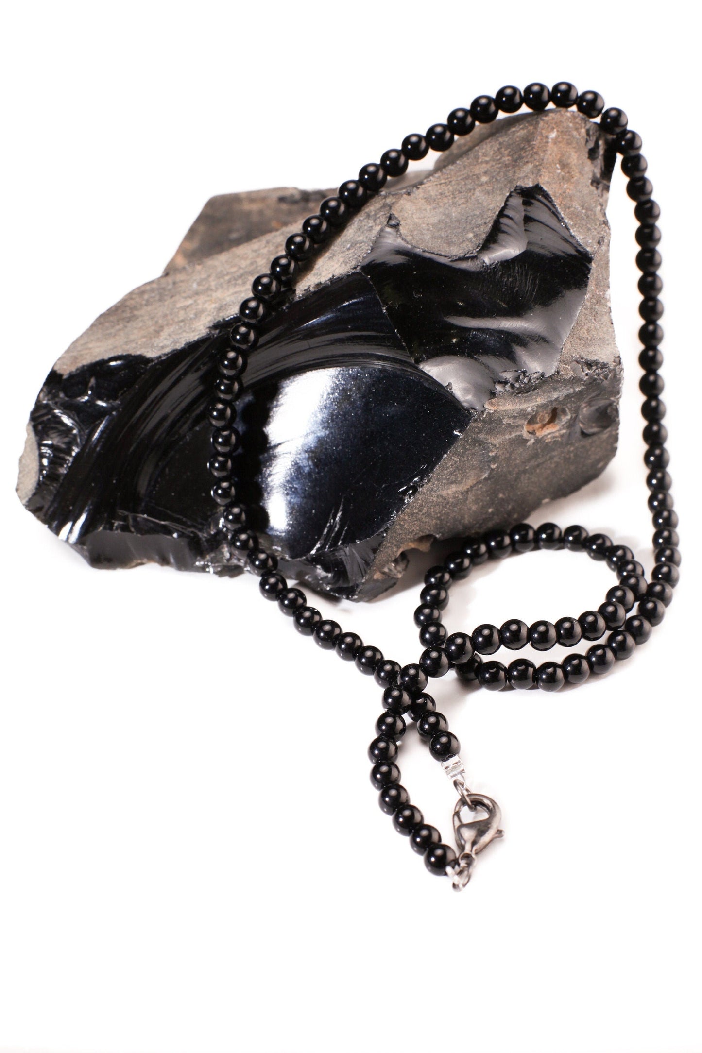 Black Onyx 4,6,8mm smooth polished round AAA quality natural gemstone, matching Black oxidized Silver lobster clasp Men's Necklace 20"-46"