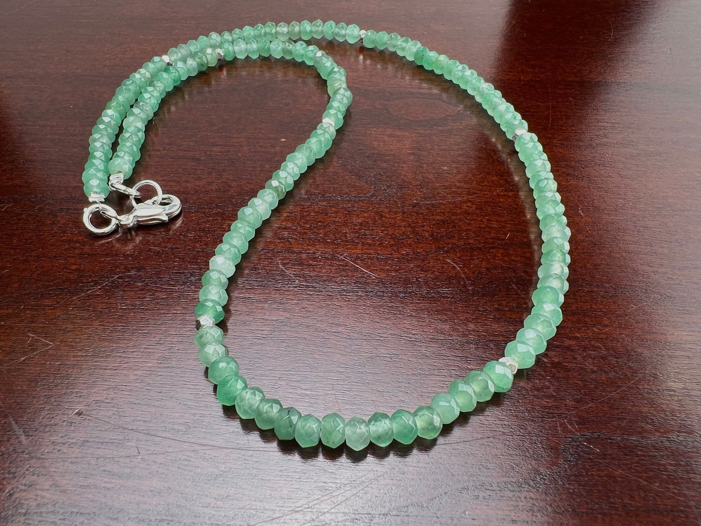 Green Aventurine 4mm faceted beaded choker, Faceted silver spacer layering necklace, Chakra energy gift