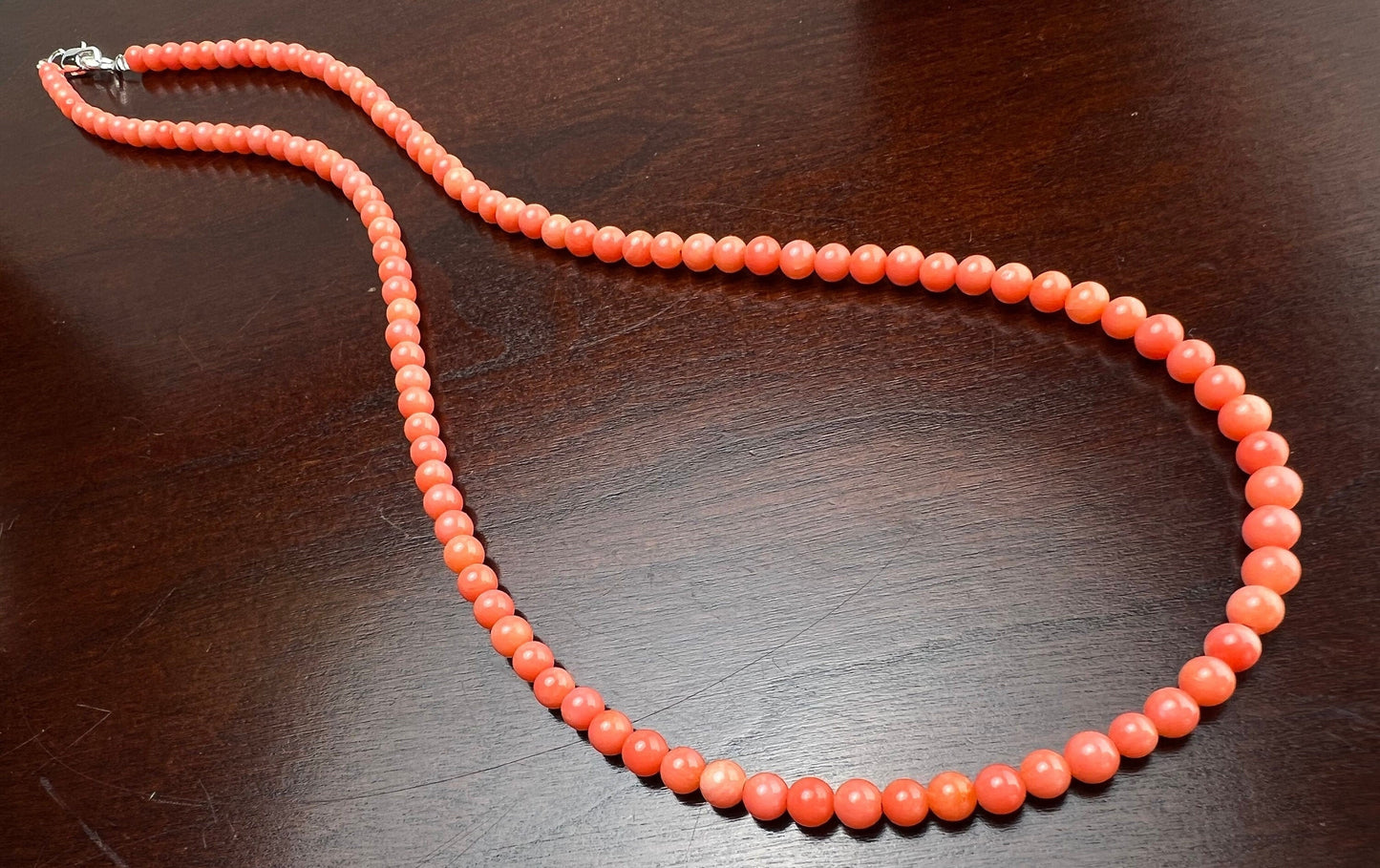 Natural Bamboo Coral 4mm salmon pink pitchy orange color Smooth Round Angel Skin Coral AAA Quality handmade silver necklace Beach, boho gift