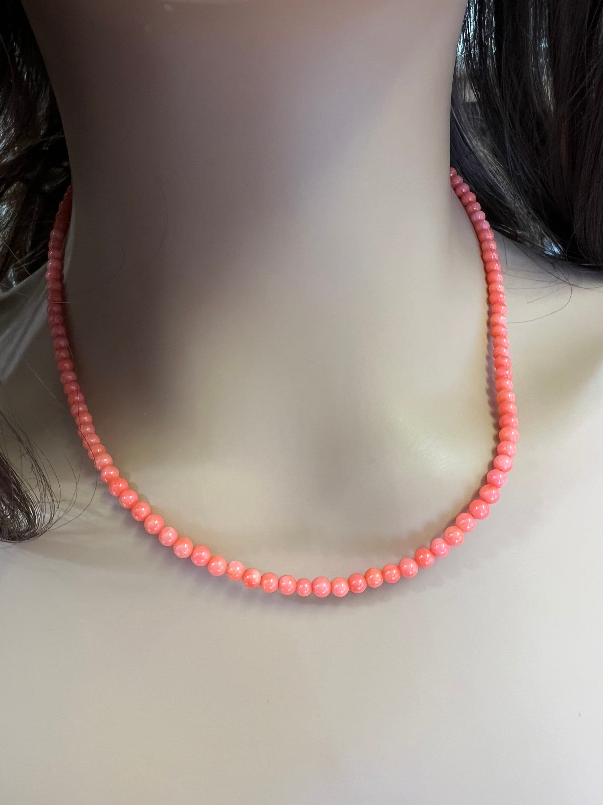 Natural Bamboo Coral 4mm salmon pink pitchy orange color Smooth Round Angel Skin Coral AAA Quality handmade silver necklace Beach, boho gift