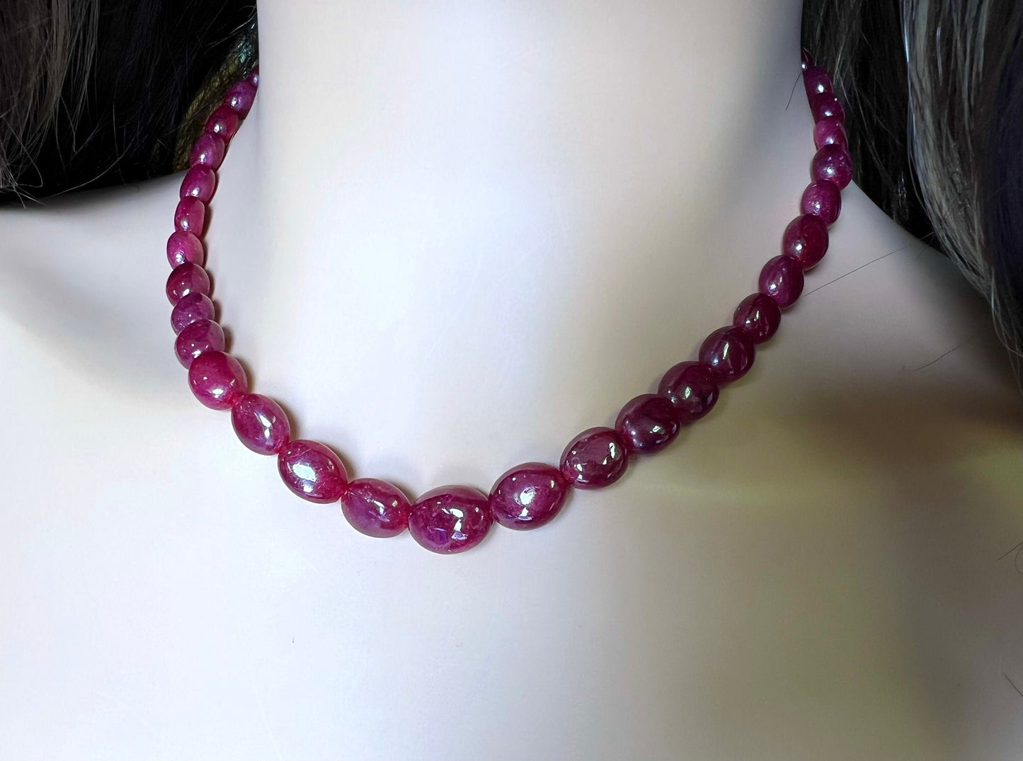 Genuine Ruby Free Form smooth raw Oval 7x10-11x14mm Graduated Adjustable Necklace, Gift for her, 253 ct