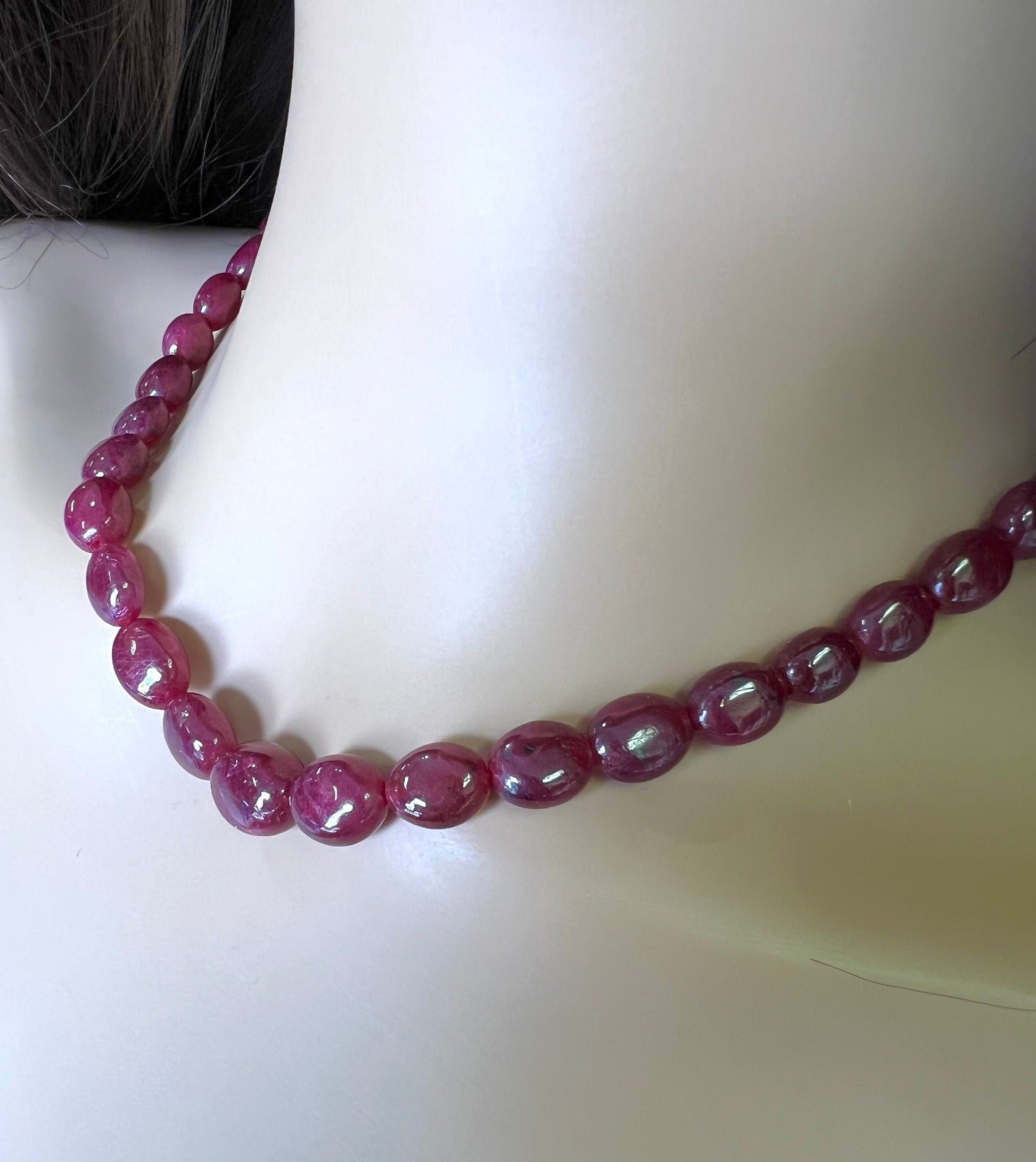 Genuine Ruby Free Form smooth raw Oval 7x10-11x14mm Graduated Adjustable Necklace, Gift for her, 253 ct