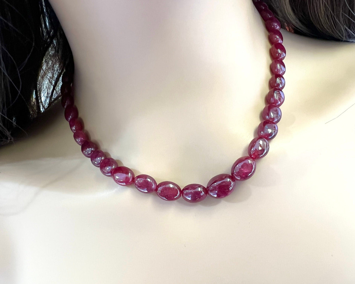 Genuine Ruby Free Form smooth raw Oval 7x10-11x14mm Graduated Adjustable Necklace, Gift for her, 253 ct