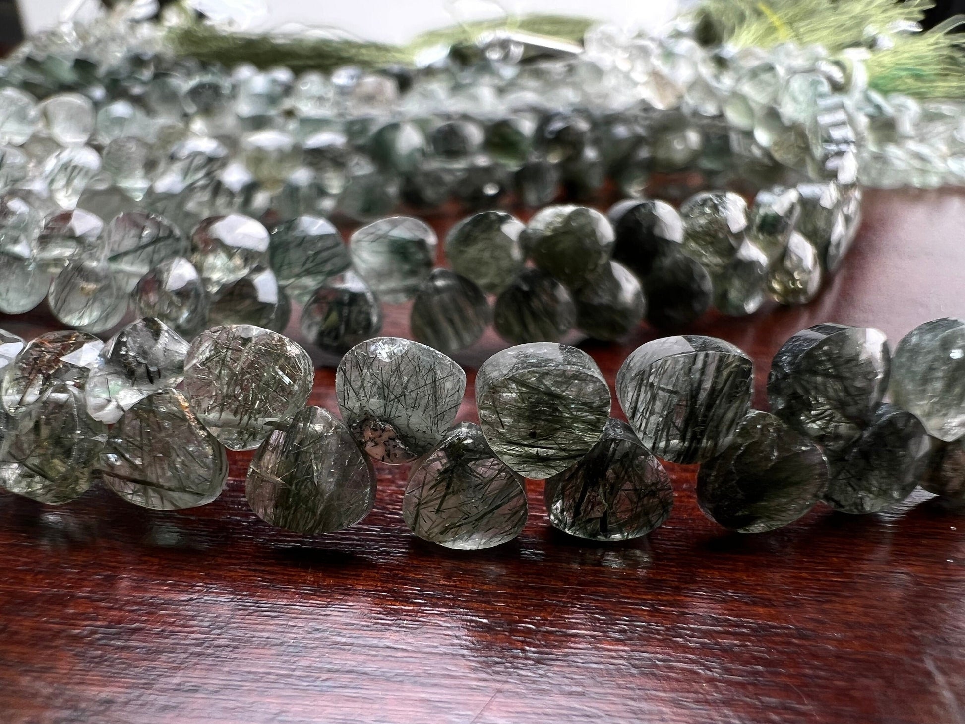 Natural Green Rutilated Quartz Shaded Faceted Heart Briolette 4.7-5mm Green shaded Gemstone rare Jewelry Making Beads 6”Strand, 55 pcs Apprx