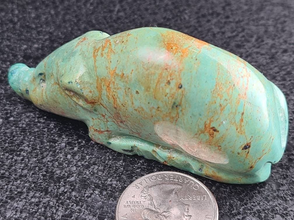 Natural Turquoise Hand Crafted Pig Totem, Miniature Animals Collectible Figurines Vintage Sculpture, Old Stock