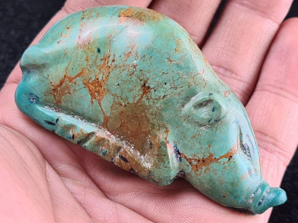 Natural Turquoise Hand Crafted Pig Totem, Miniature Animals Collectible Figurines Vintage Sculpture, Old Stock