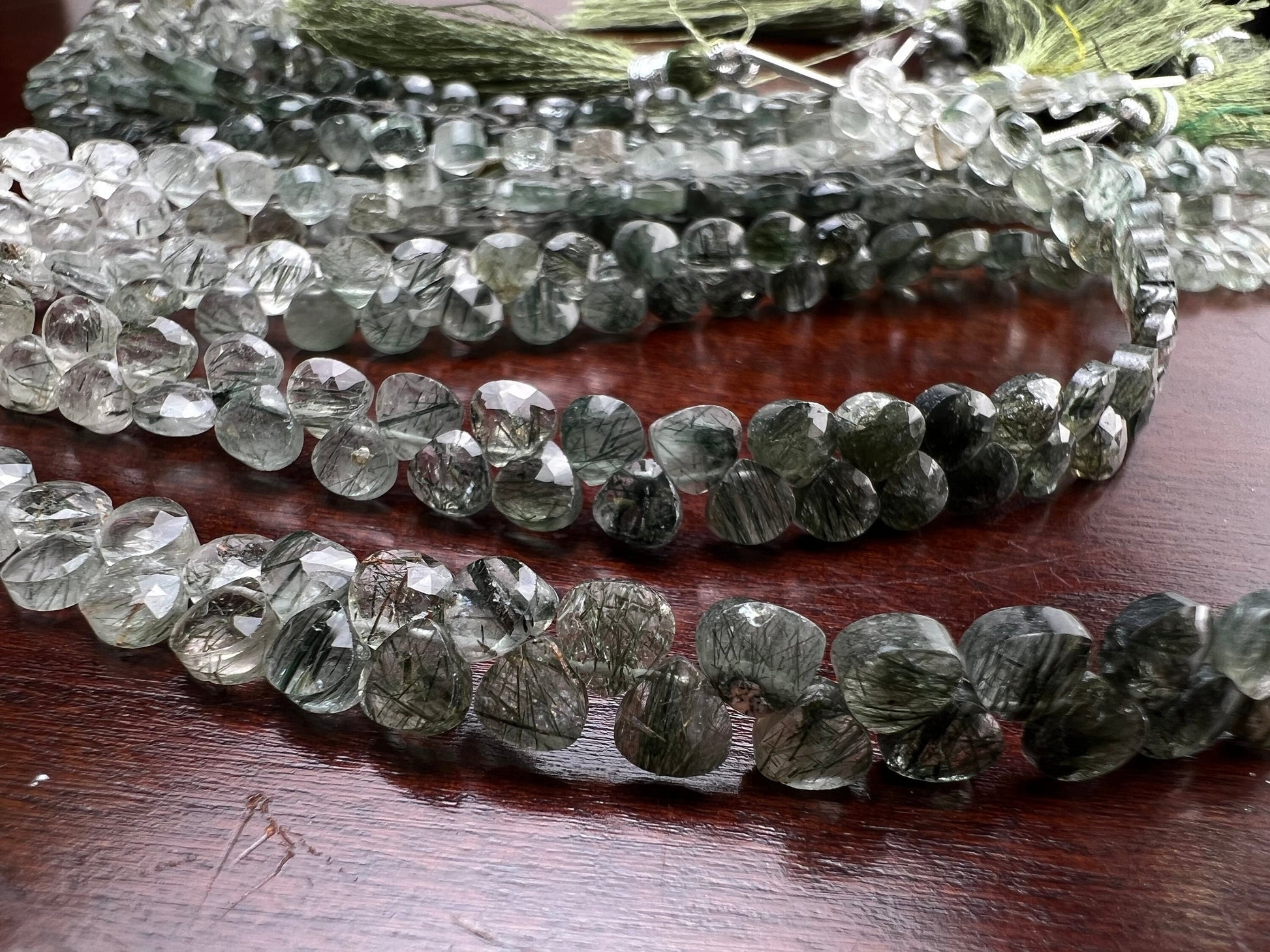 Natural Green Rutilated Quartz Shaded Faceted Heart Briolette 4.7-5mm Green shaded Gemstone rare Jewelry Making Beads 6”Strand, 55 pcs Apprx