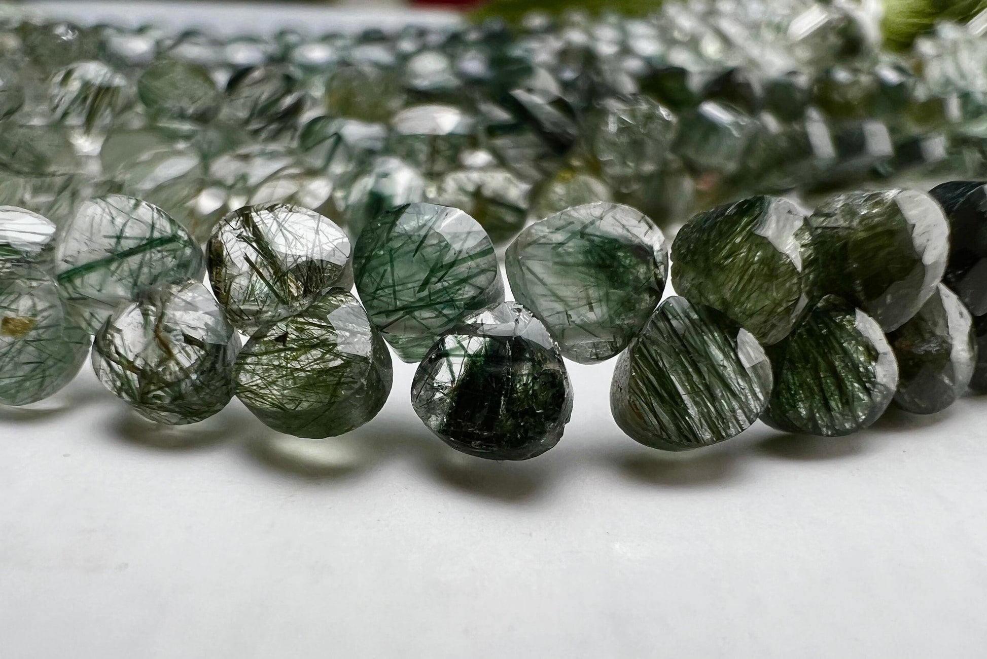 Natural Green Rutilated Quartz Shaded Faceted Heart Briolette 4.7-5mm Green shaded Gemstone rare Jewelry Making Beads 6”Strand, 55 pcs Apprx