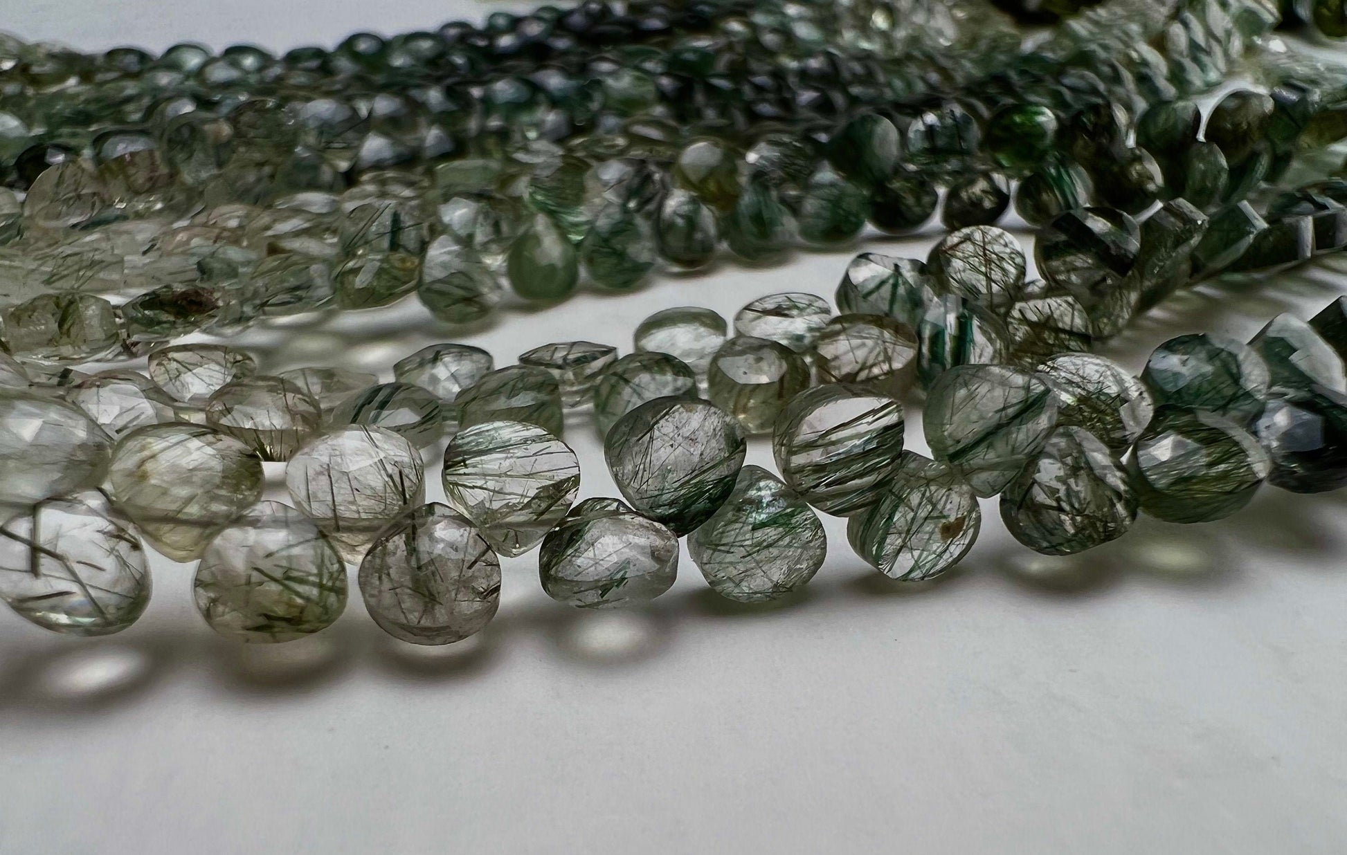 Natural Green Rutilated Quartz Shaded Faceted Heart Briolette 4.7-5mm Green shaded Gemstone rare Jewelry Making Beads 6”Strand, 55 pcs Apprx