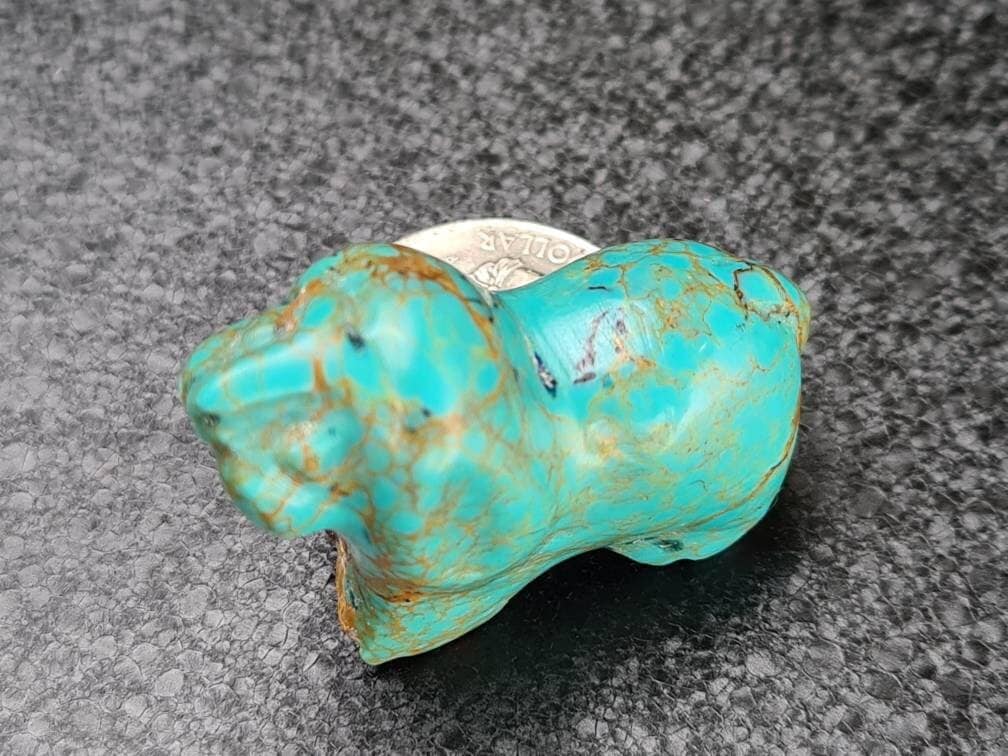 Natural Turquoise Hand Carved Dog, Cocker Spaniel Totem, Miniature Animals Collectible Figurines Vintage Sculpture, Old Stock