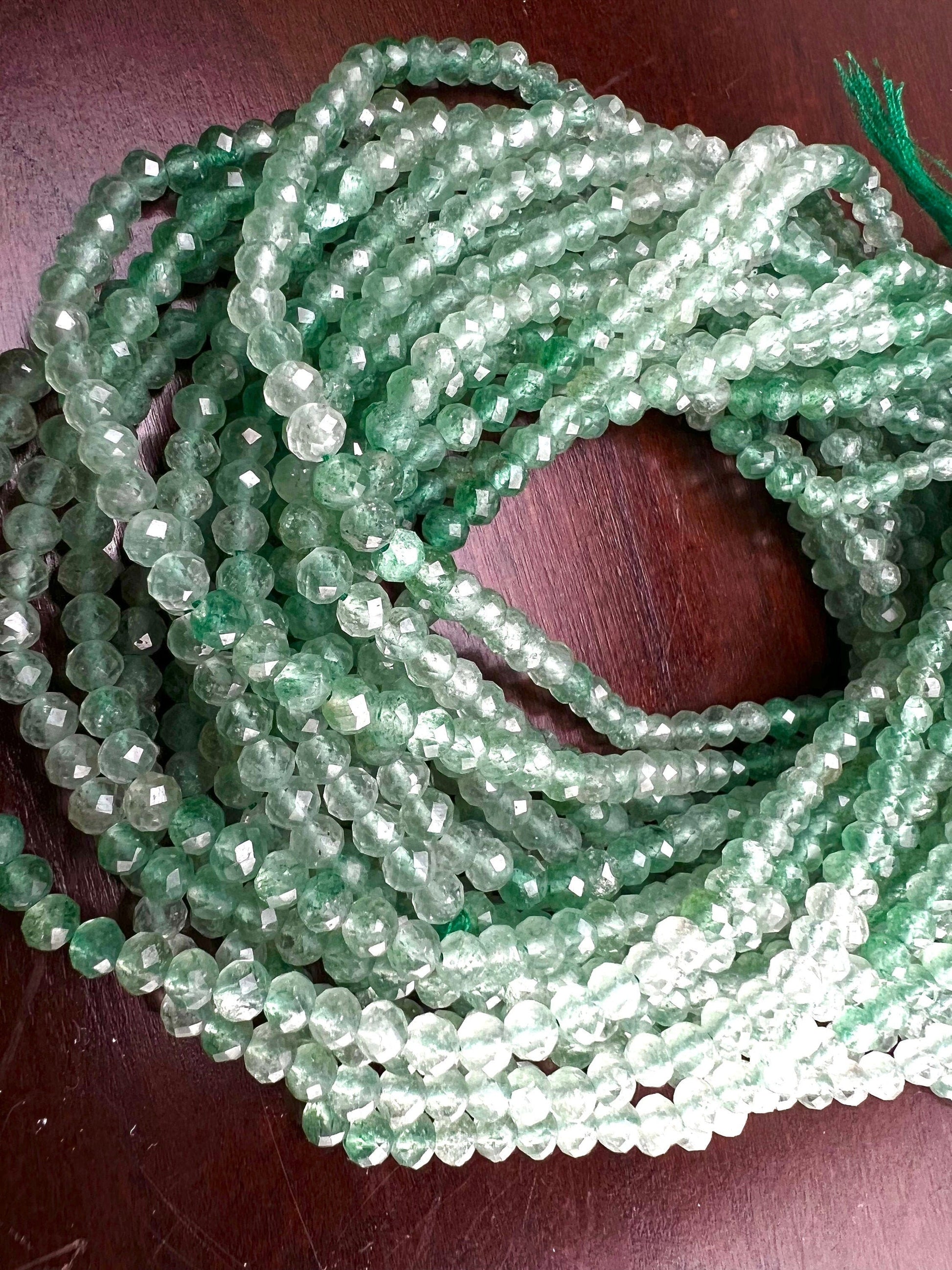 Natural green Aventurine 4mm Micro Faceted shaded Round Jewelry Making Necklace, Bracelet, DIY Gemstone Beads 12.5&quot; Strand