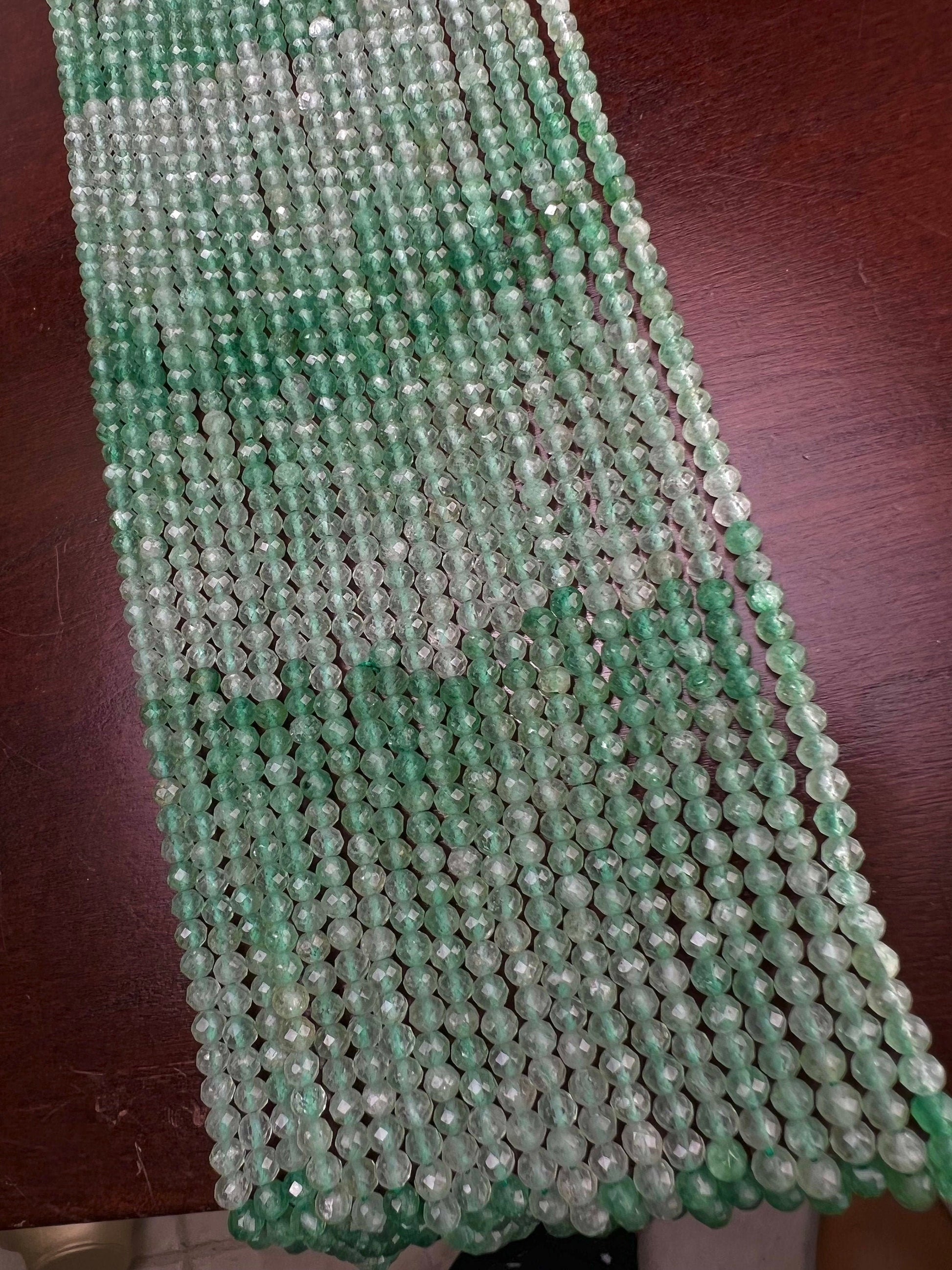 Natural green Aventurine 4mm Micro Faceted shaded Round Jewelry Making Necklace, Bracelet, DIY Gemstone Beads 12.5" Strand