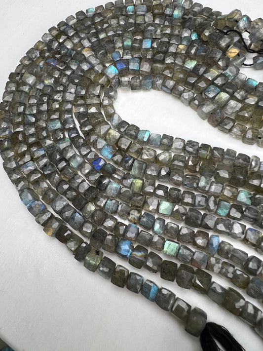 Natural Labradorite 5.5-6mm Square cube shape beads for jewelry making 8” Strand