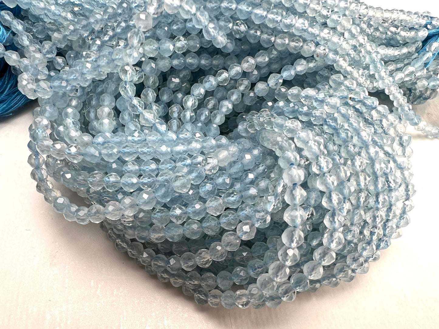 Aquamarine Micro Faceted 3-3.5mm Round AAA quality Jewelry Making beads, choker ,spacer bead, DIY Gemstone Beads 12.25” Strand