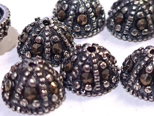 2 pieces Marcasite 925 sterling silver vintage 6.5mm bead cap, jewelry making antique finished Marcasite cap for bracelet necklace earrings