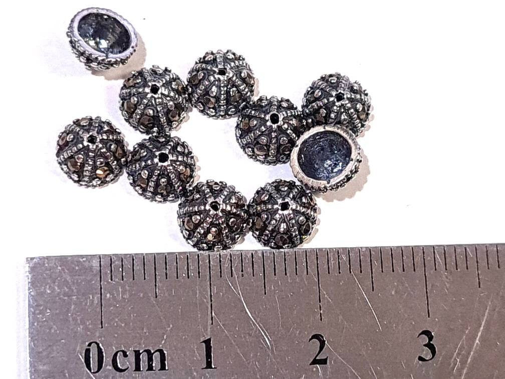 2 pieces Marcasite 925 sterling silver vintage 6.5mm bead cap, jewelry making antique finished Marcasite cap for bracelet necklace earrings