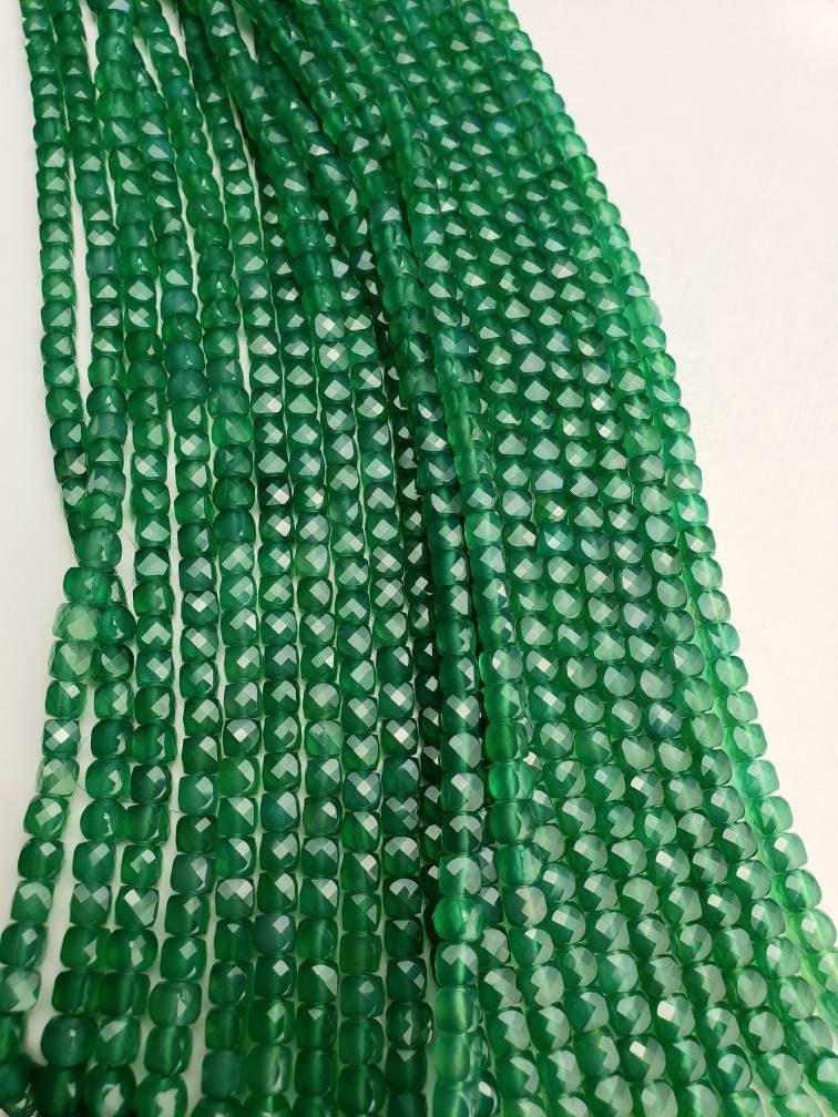 Genuine Green Onyx Faceted 5mm Square cube Dice shape beads for jewelry making 12.5" full strand, approx 65 pcs cube beads
