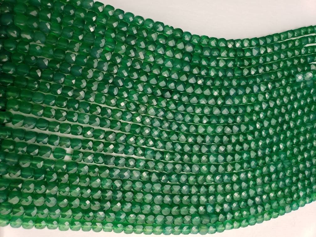 Genuine Green Onyx Faceted 5mm Square cube Dice shape beads for jewelry making 12.5&quot; full strand, approx 65 pcs cube beads