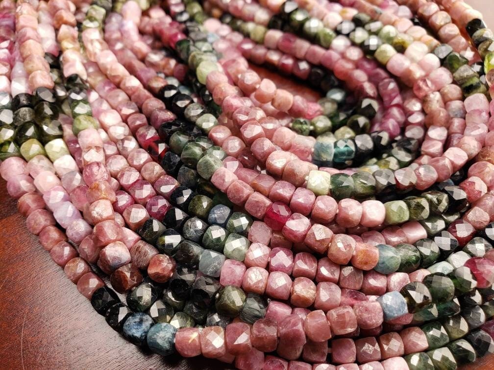 Multi Tourmaline cube square Faceted 4.5mm dice shape Jewelry Making natural Beads 12.5" full St,Approx 74 pcs