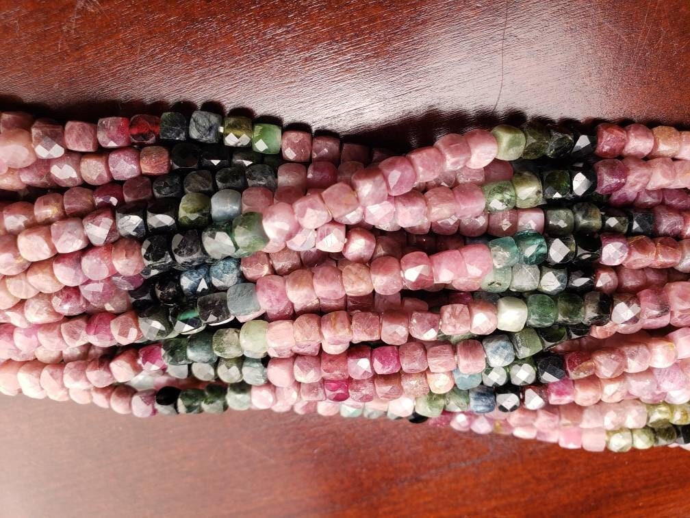 Multi Tourmaline cube square Faceted 4.5mm dice shape Jewelry Making natural Beads 12.5" full St,Approx 74 pcs