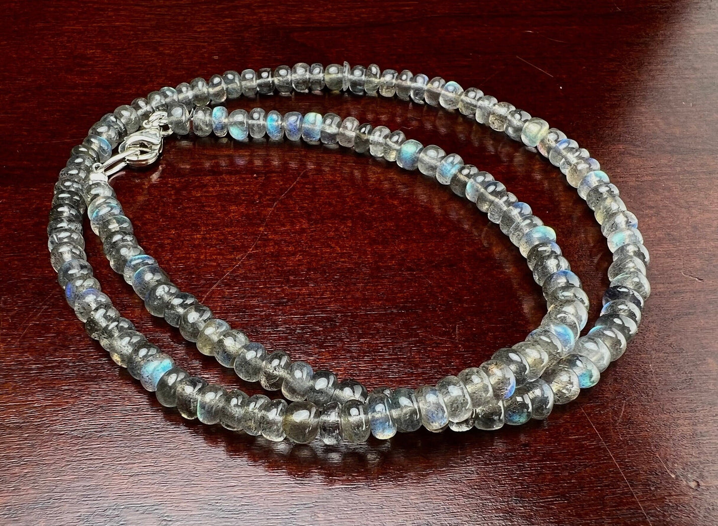 Labradorite Blue Flash Raw Smooth 4.5mm Rondelle Choker Layering Necklace in 925 Sterling Silver, Birthday, Yoga ,Healing ,Woman Gift