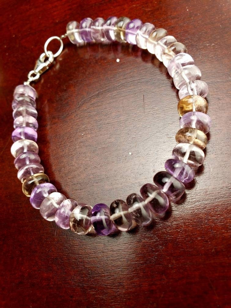 Natural Ametrine smooth Roundel 8mm Purple Yellow Middle Drilled Bracelet, yoga Chakra cooling Bracelet gift