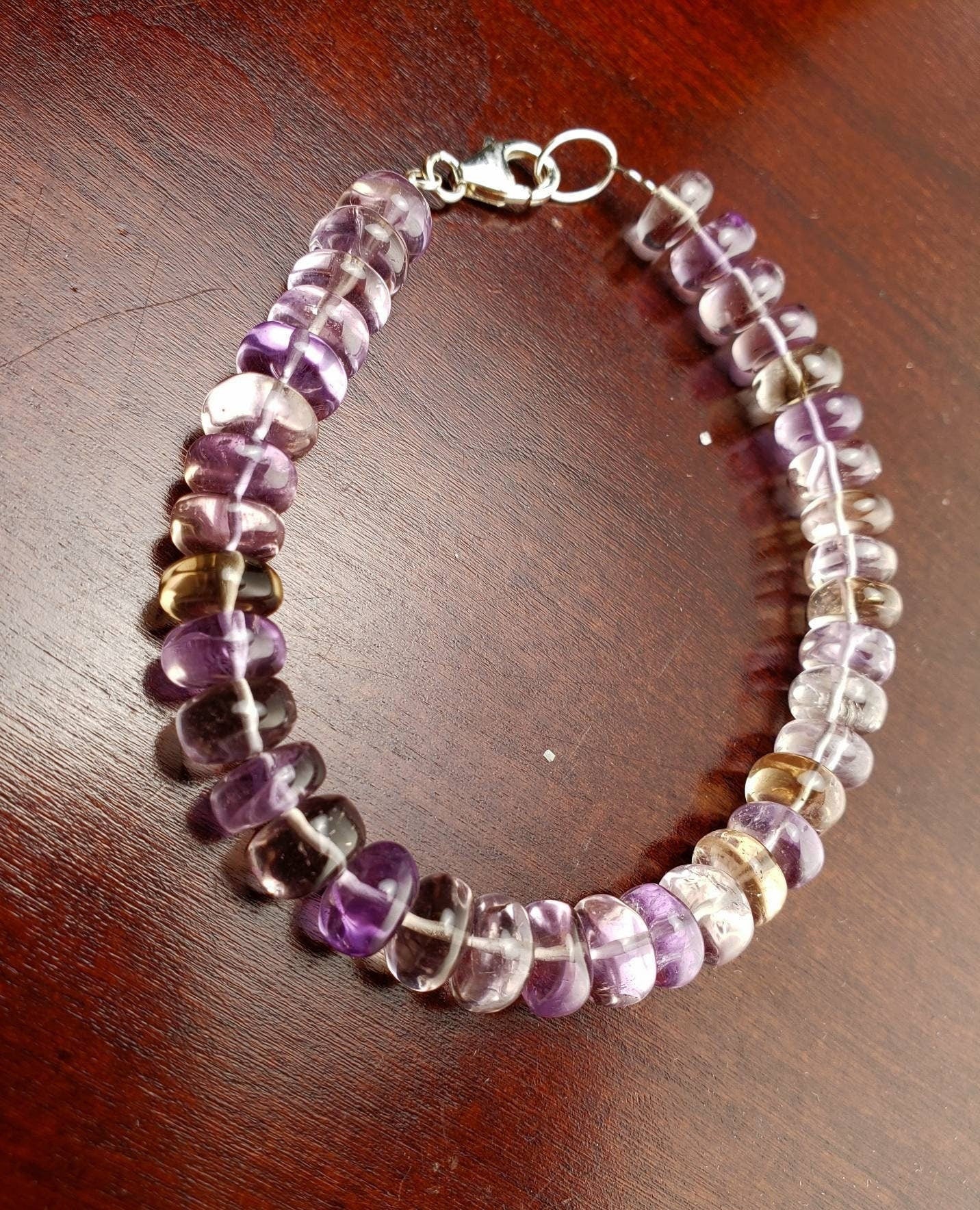 Natural Ametrine smooth Roundel 8mm Purple Yellow Middle Drilled Bracelet, yoga Chakra cooling Bracelet gift