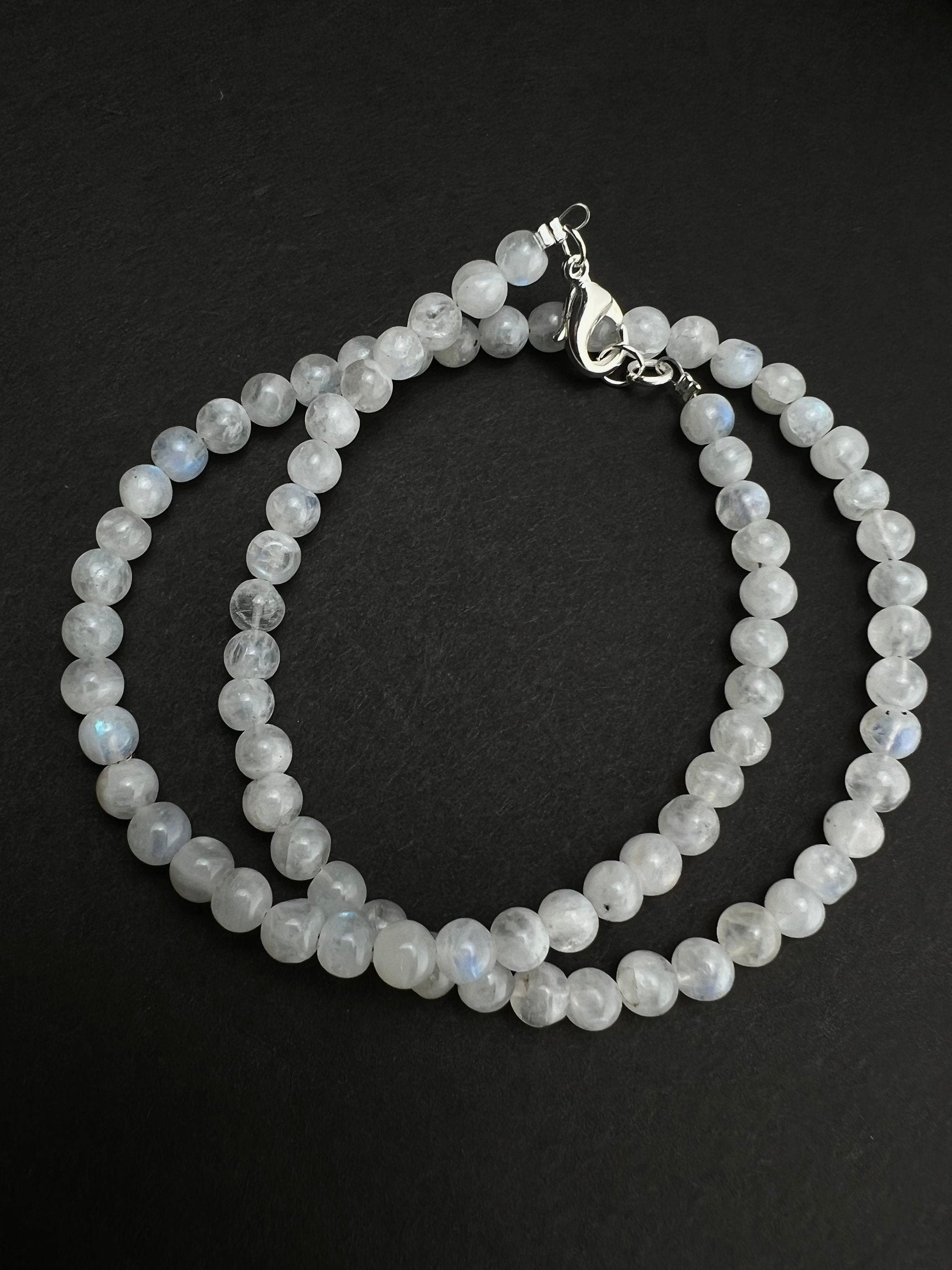 Natural Rainbow Moonstone 6mm Smooth Round Gemstone Necklace, Choker layering, June Birthstone, Chakra, Healing Yoga Gift