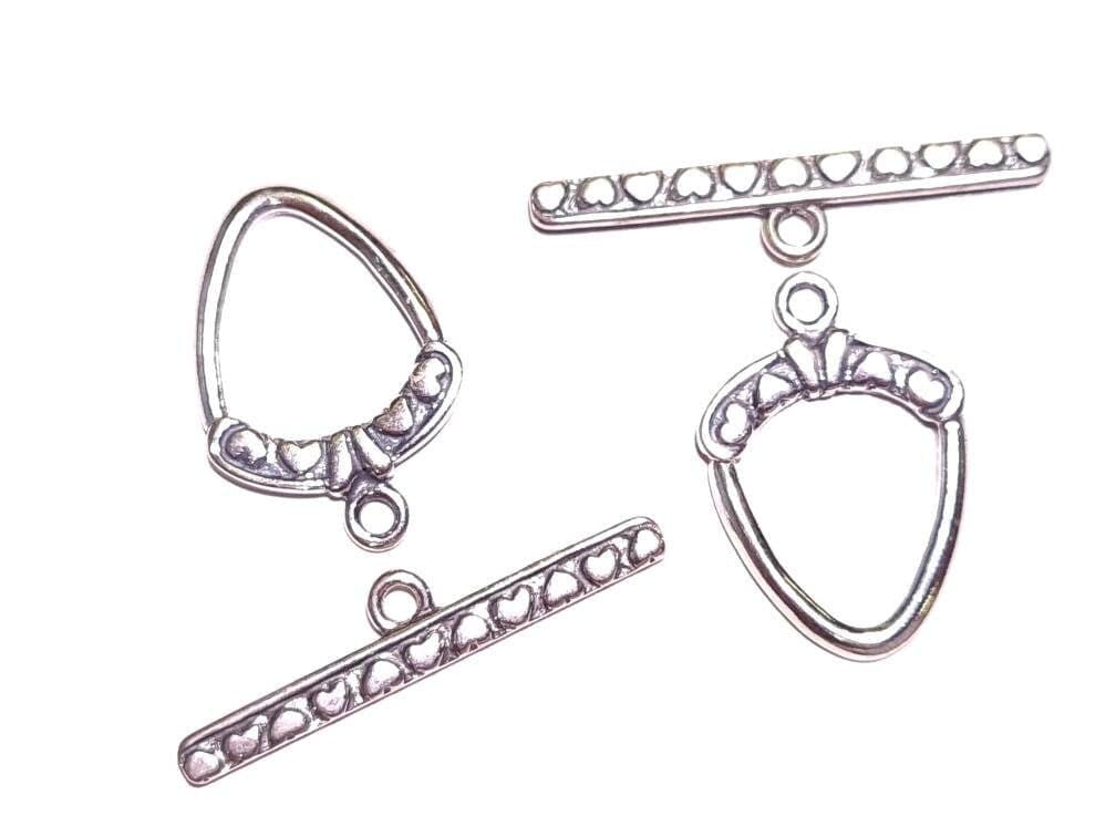 925 Sterling Silver Heart Pattern Toggle Clasp 14x17mm, Bar 27mm Antique Finished Sterling Silver Jewelry Making Clasp, 925 Stamped, 1 set