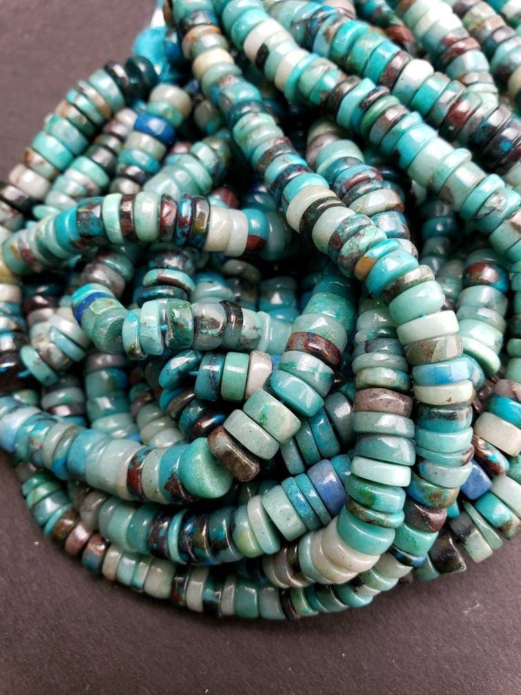 Natural Chrysocola Smooth heishi wheel roundel 6-6.5mm Beautiful blue green AAA Quality quality jewelry making beads. 7.5&quot;,15&quot; strand