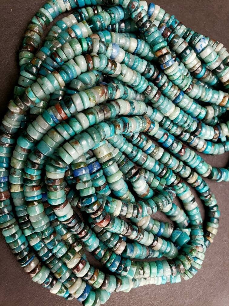 Natural Chrysocola Smooth heishi wheel roundel 6-6.5mm Beautiful blue green AAA Quality quality jewelry making beads. 7.5&quot;,15&quot; strand