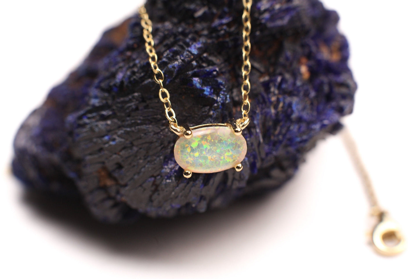 Ethiopian Fire Opal, Welo Opal, 5x9mm Oval Prong Pendant Necklace in 925 Sterling Silver, 22K Gold Vermeil AAA Quality Fiery Opal Elegant