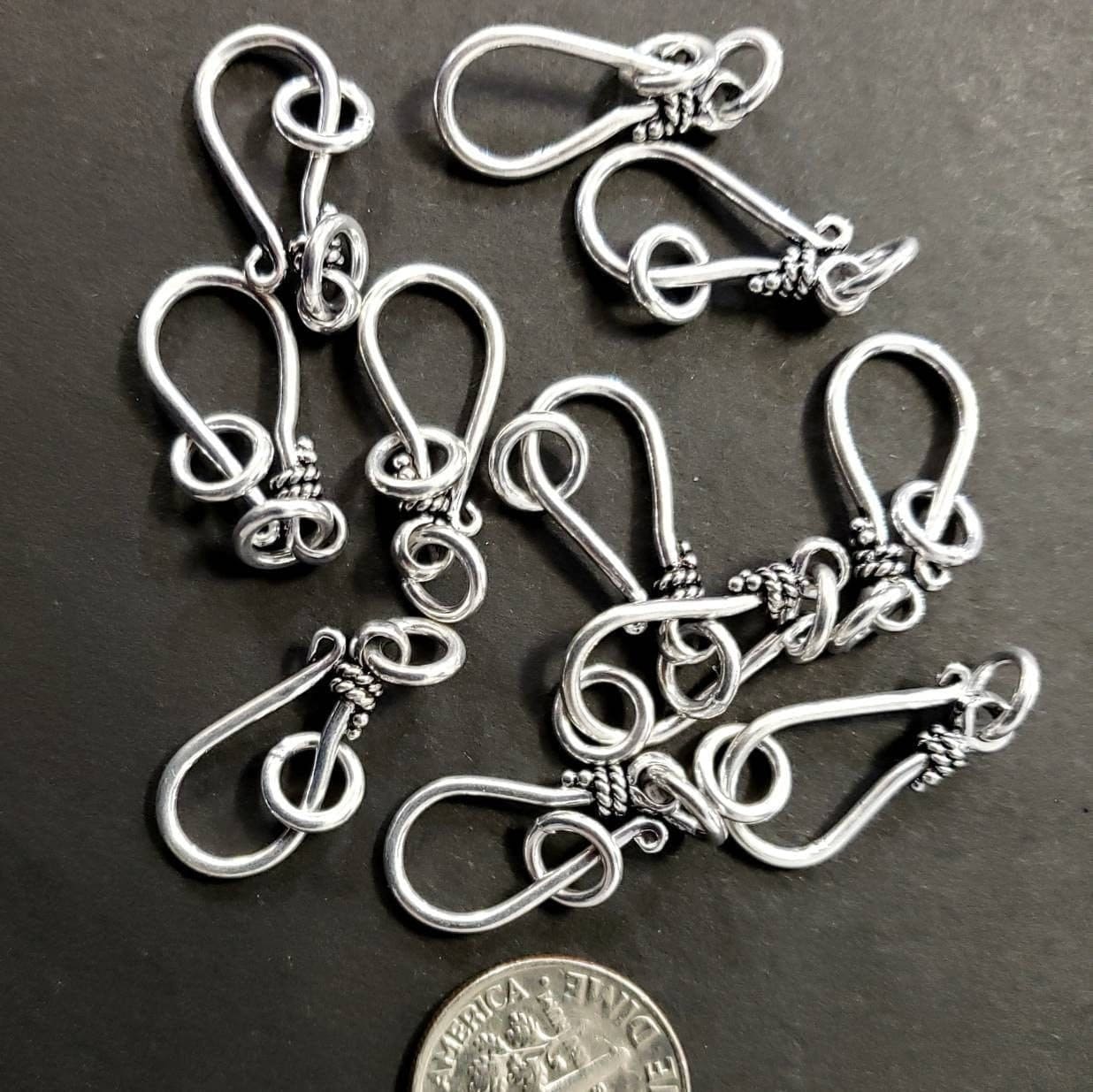 925 Sterling Silver Bali Hook clasp. 20mm long hook , plus include 2 side Jump ring, handmade, vintage jewelry making clasp 1 set or bulk