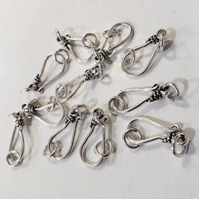 925 Sterling Silver Bali Hook clasp. 20mm long hook , plus include 2 side Jump ring, handmade, vintage jewelry making clasp 1 set or bulk