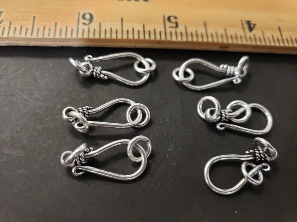 925 Sterling Silver Bali Hook clasp. 20mm long hook , plus include 2 side Jump ring, handmade, vintage jewelry making clasp 1 set or bulk