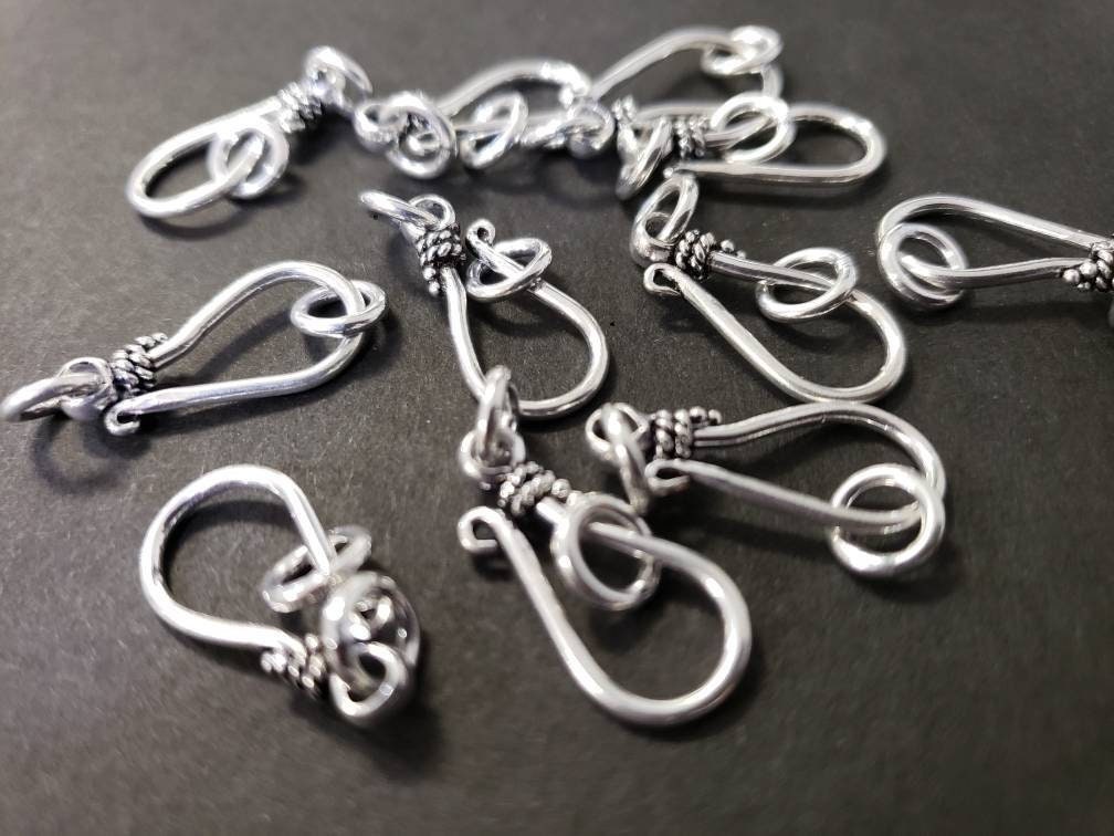 925 Sterling Silver Bali Hook clasp. 20mm long hook , plus include 2 side Jump ring, handmade, vintage jewelry making clasp 1 set or bulk