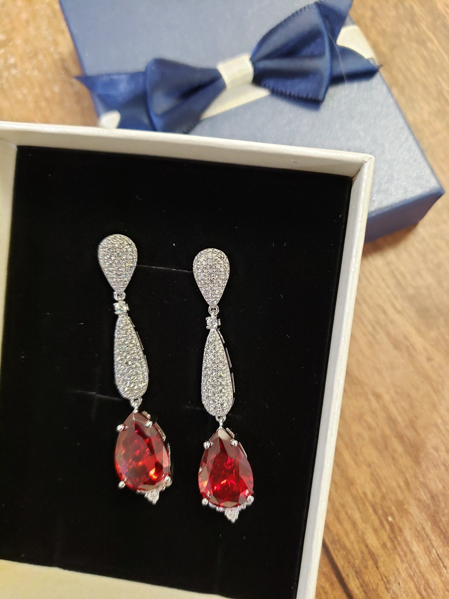 Genuine Garnet 10x14 Teardrop, 925 Sterling Silver High Quality Cubic Zirconia Setting Dangling Post Earring, 925 stamped January Birthstone