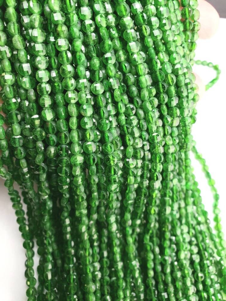 Natural Green Tourmaline,Indicolite 3.5-4mm Micro Faceted Coin shape Beads Green Tourmaline jewelry making Beads,12.5&quot; full, approx.85 pcs