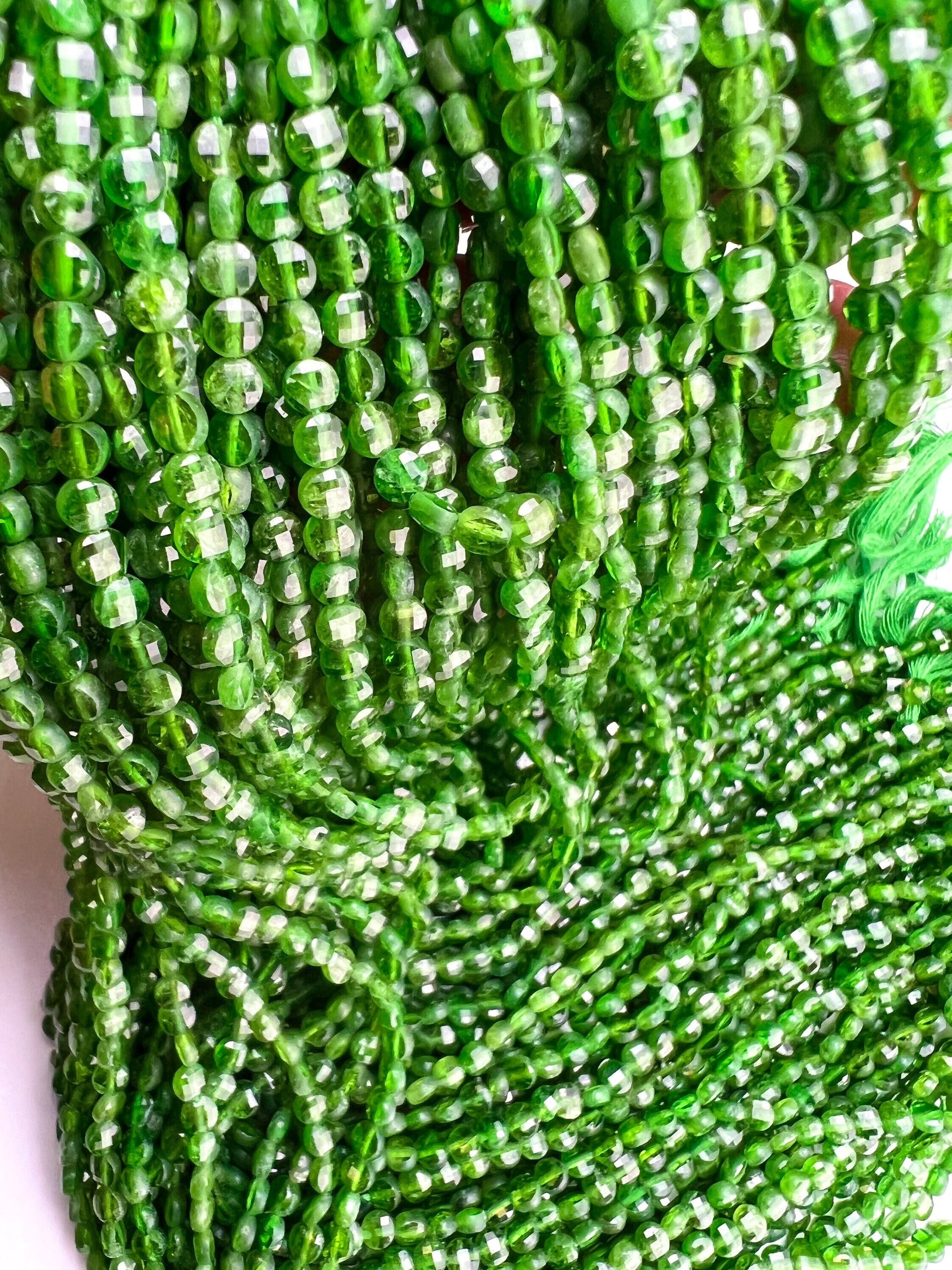 Natural Green Tourmaline,Indicolite 3.5-4mm Micro Faceted Coin shape Beads Green Tourmaline jewelry making Beads,12.5&quot; full, approx.85 pcs