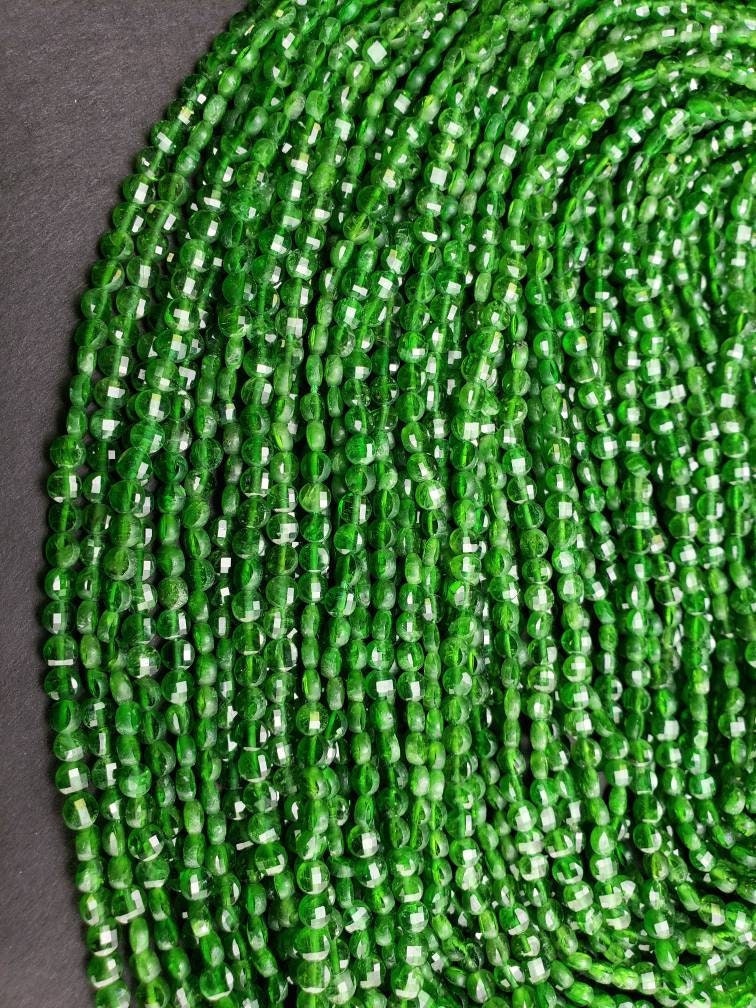 Natural Green Tourmaline,Indicolite 3.5-4mm Micro Faceted Coin shape Beads Green Tourmaline jewelry making Beads,12.5&quot; full, approx.85 pcs