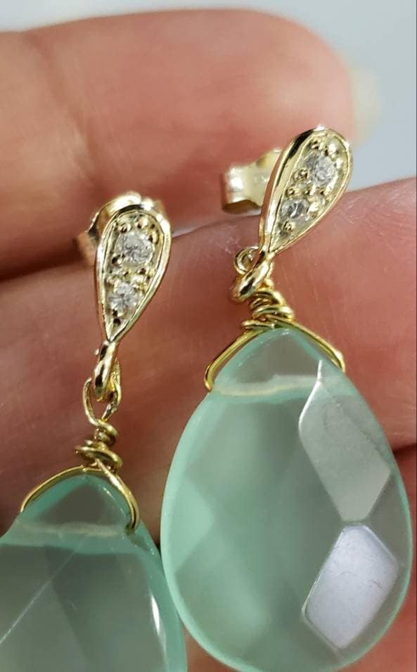 1 pair 18k gold vermeil 925 sterling silver cubic zirconia cz drop fancy earring post findings. 11mm long earrings making post .
