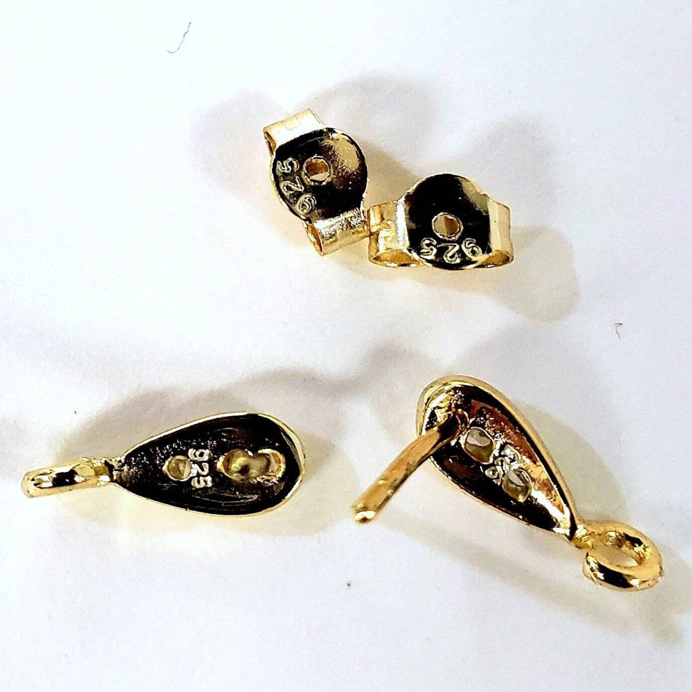 1 pair 18k gold vermeil 925 sterling silver cubic zirconia cz drop fancy earring post findings. 11mm long earrings making post .